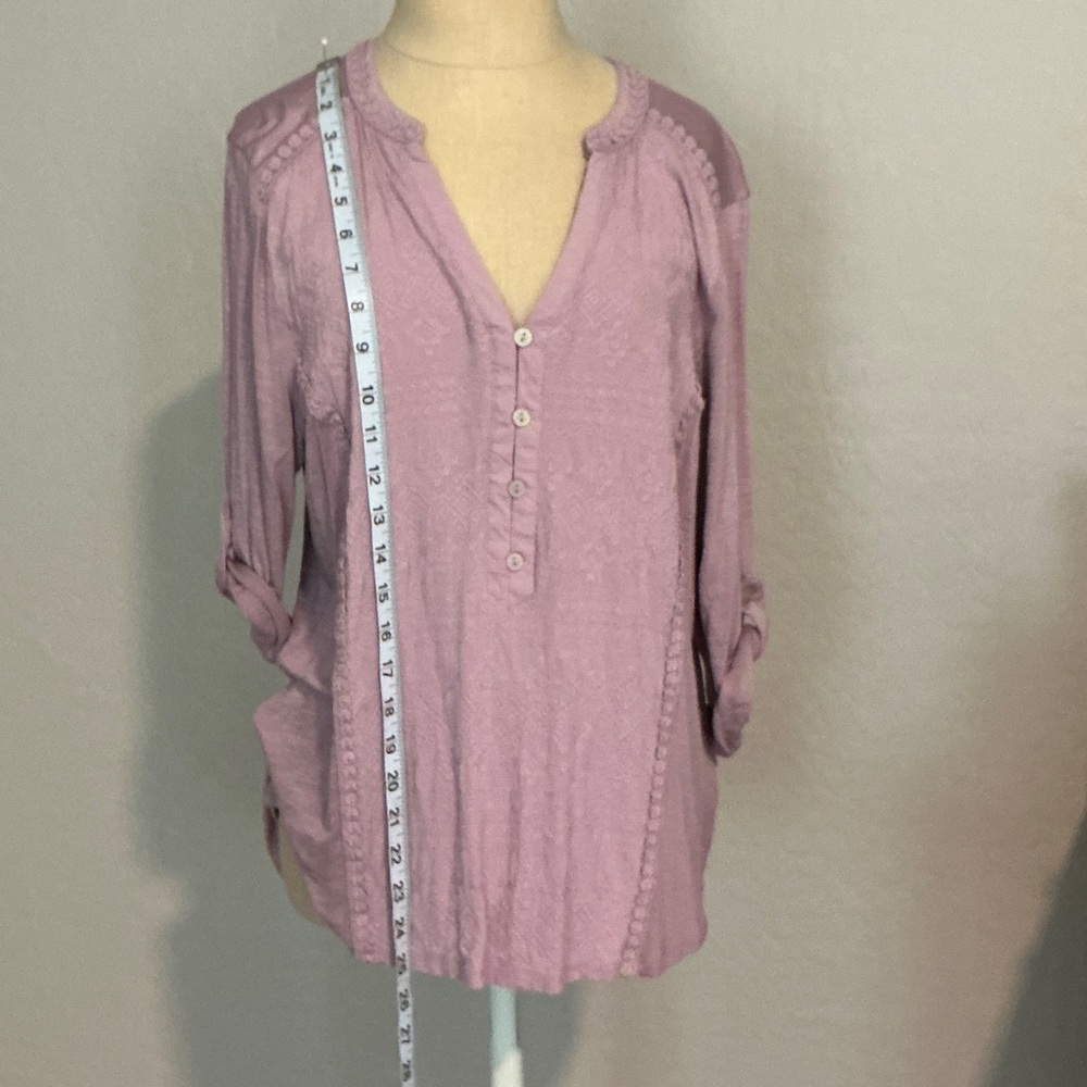 Democracy Light Purple 1/2 Button Blouse - Picture 4 of 6